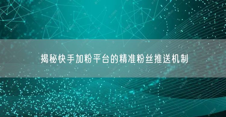 揭秘快手加粉平台的精准粉丝推送机制